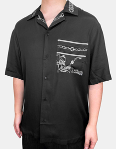 Picture of Versace Black Viscose Grey Panel Baroque S/S Shirt