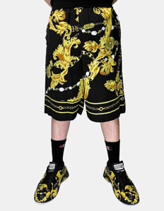 Picture of Versace Black Viscose Chain Baroque Shorts