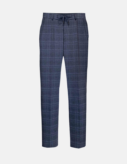 Picture of Karl Lagerfeld Navy Checked Pace Drawstring Stretch Trousers